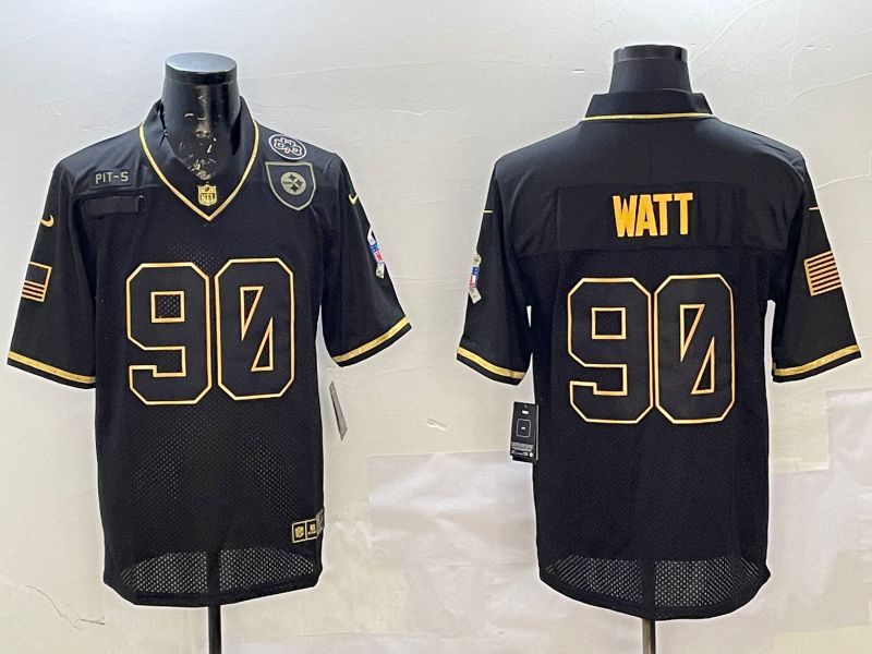 Men Pittsburgh Steelers #90 Watt Black Gold 2025 Nike Limited NFL Jersey style 3->pittsburgh steelers->NFL Jersey